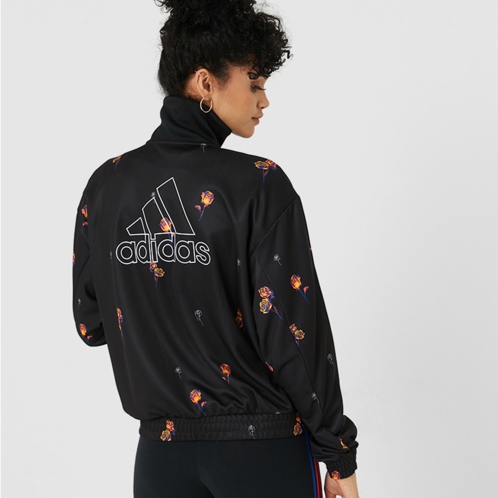 Adidas Black Floral Full Zip Track Jacket Size XS Extra Small